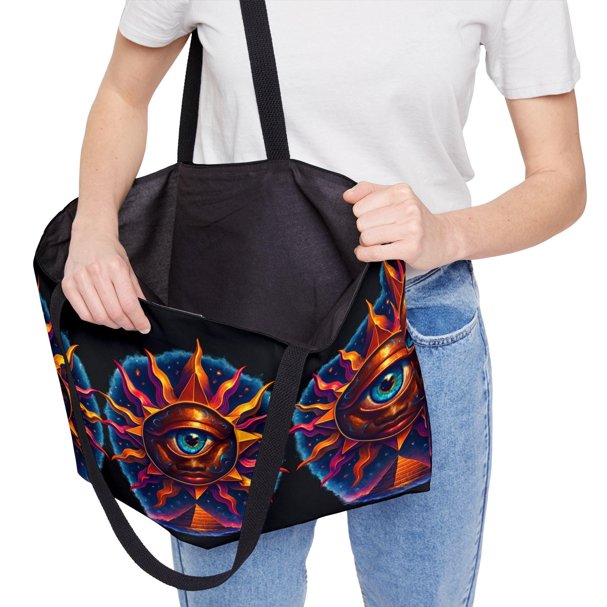 All-Seeing Sun Eye Weekender Tote Bag | Psychedelic Sun, Mystical Eye Pattern