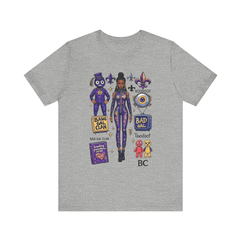 Bad Gal Clan artwork T-Shirt | Voodoo icons, fleur-de-lis, purple character stickers