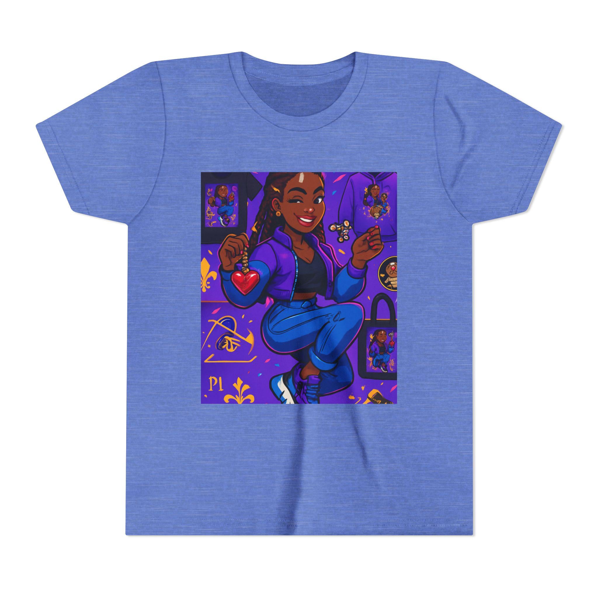 Happy Girl Illustration Youth Tee | Cute Purple Character Art