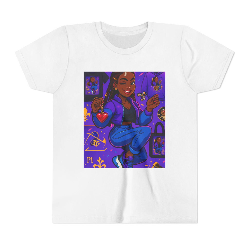 Happy Girl Illustration Youth Tee | Cute Purple Character Art