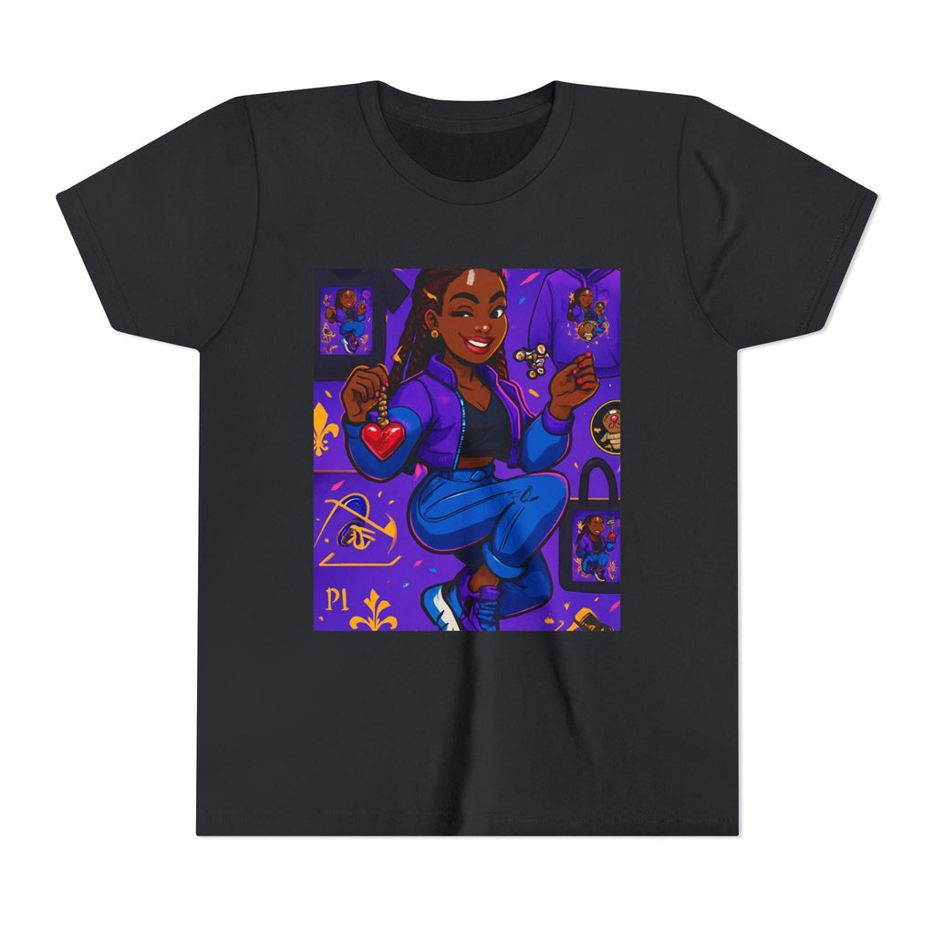 Happy Girl Illustration Youth Tee | Cute Purple Character Art