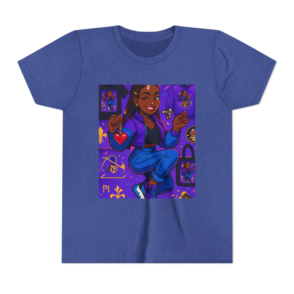 Happy Girl Illustration Youth Tee | Cute Purple Character Art