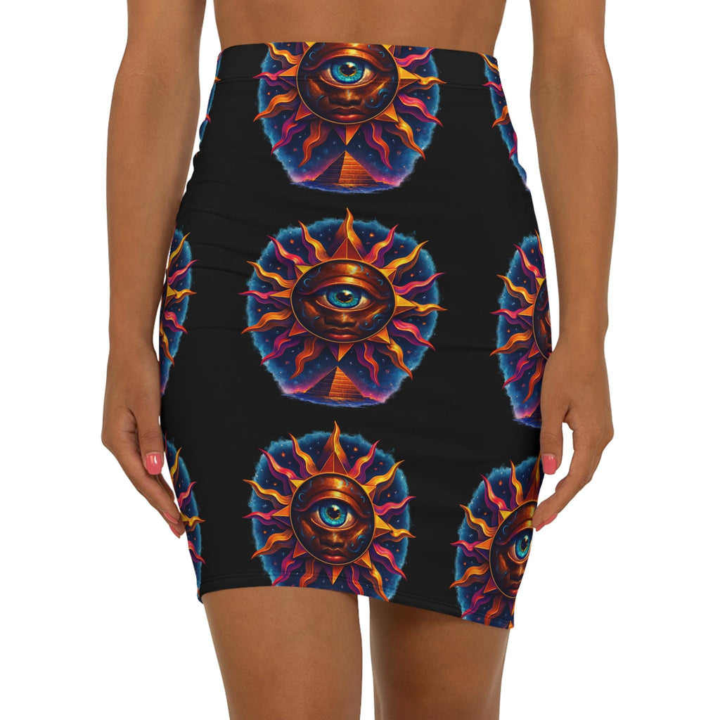 All-Seeing Sun Eye pencil skirt | mystical sun eye pattern, black background