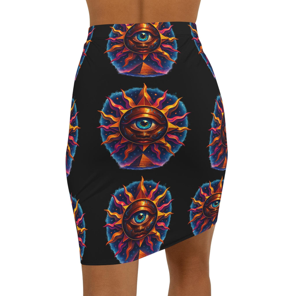 All-Seeing Sun Eye pencil skirt | mystical sun eye pattern, black background