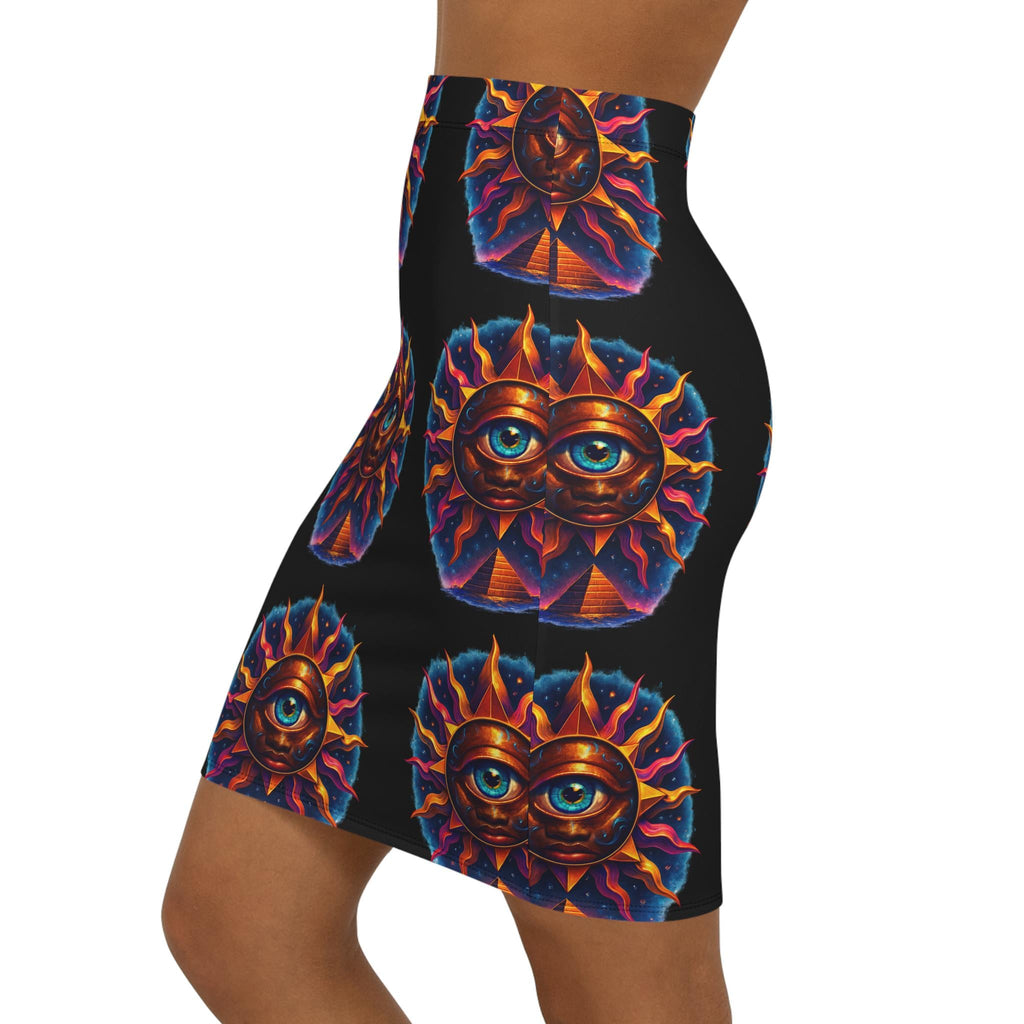 All-Seeing Sun Eye pencil skirt | mystical sun eye pattern, black background