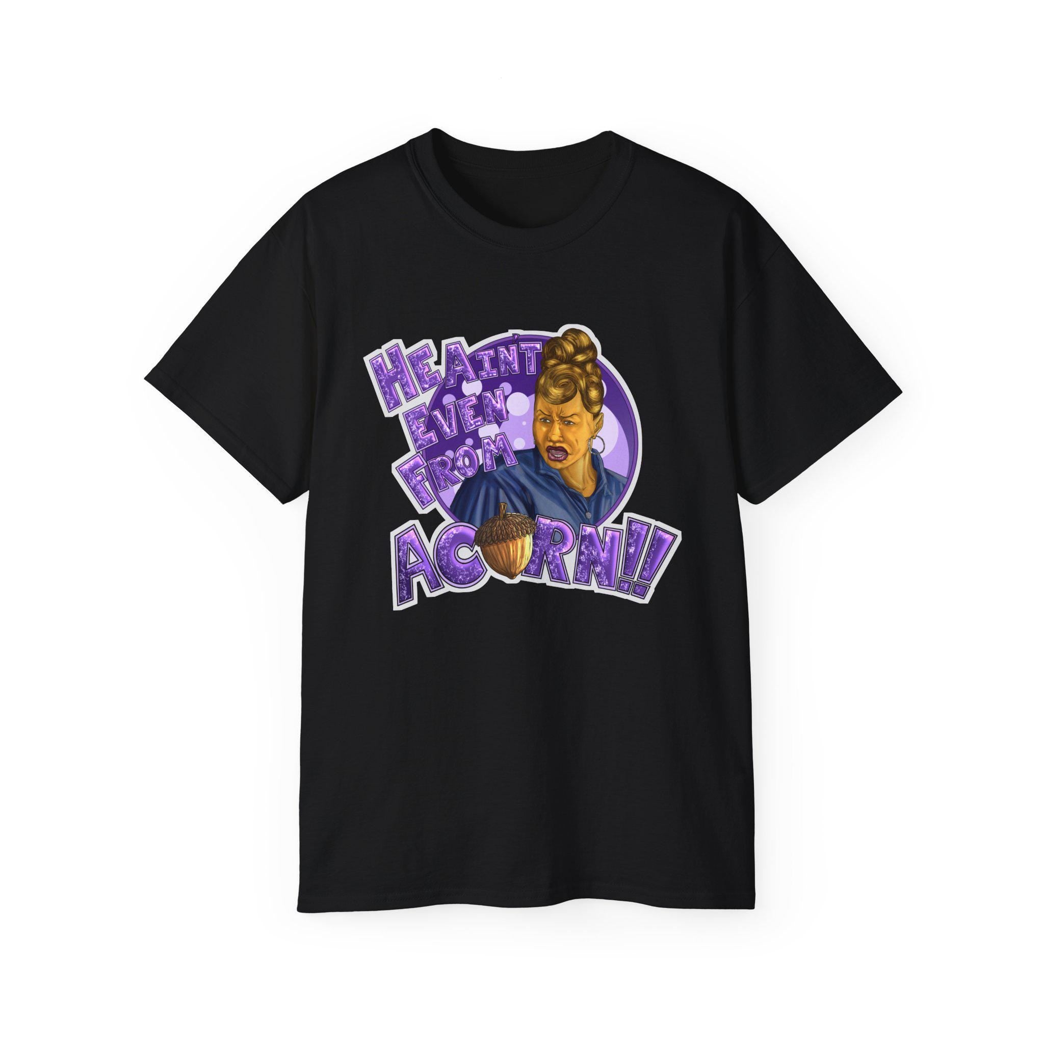 He Ain't Livin' Right Acorny Tee | Retro Portrait, Purple Graphic