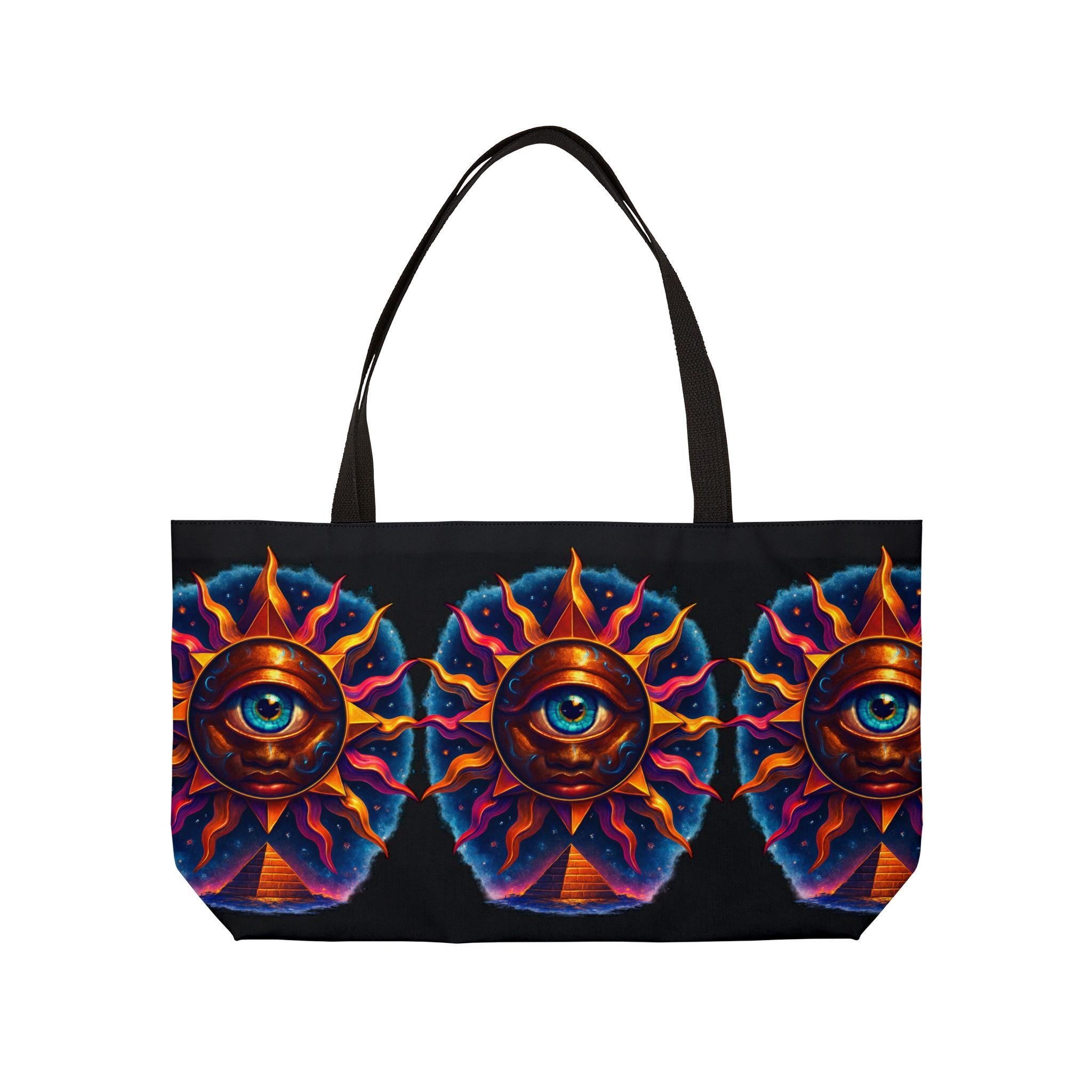 All-Seeing Sun Eye Weekender Tote Bag | Psychedelic Sun, Mystical Eye Pattern