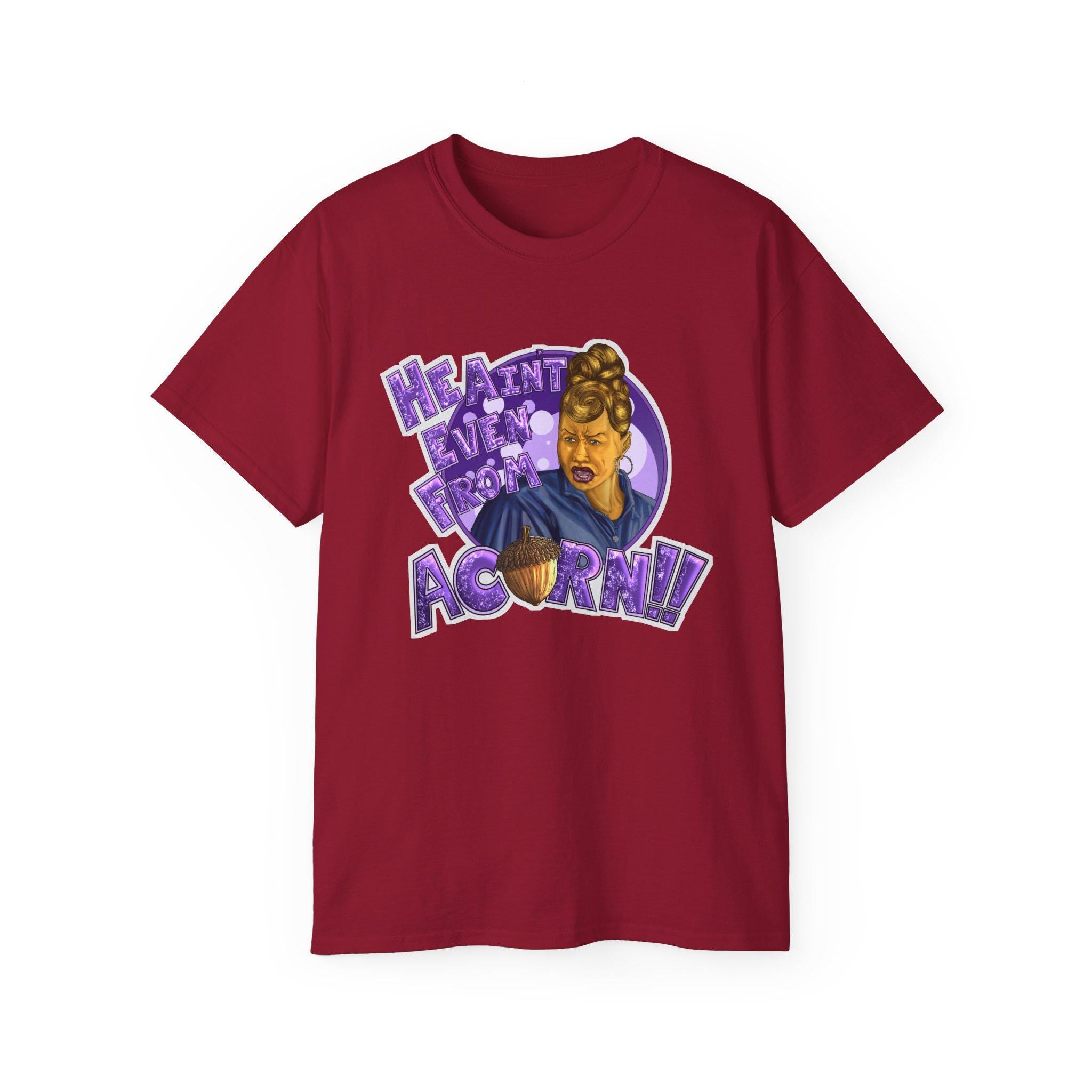 He Ain't Livin' Right Acorny Tee | Retro Portrait, Purple Graphic