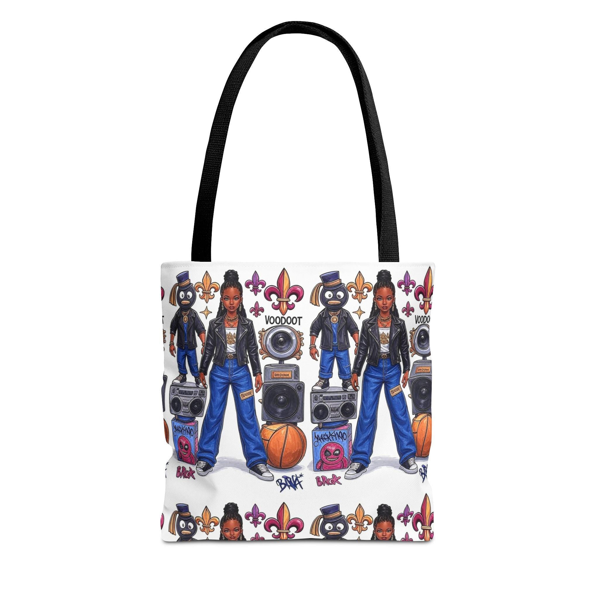Retro Hip Hop Characters Tote | Boombox Basketball Streetwear Pattern