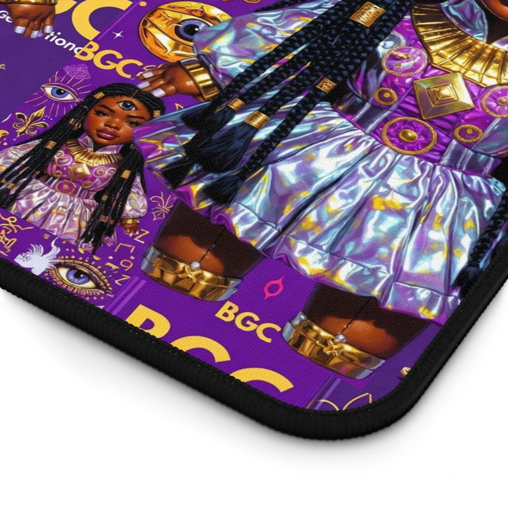 Afro Girl Pattern Desk Mat | Purple Fleur-de-lis Gaming Mousepad
