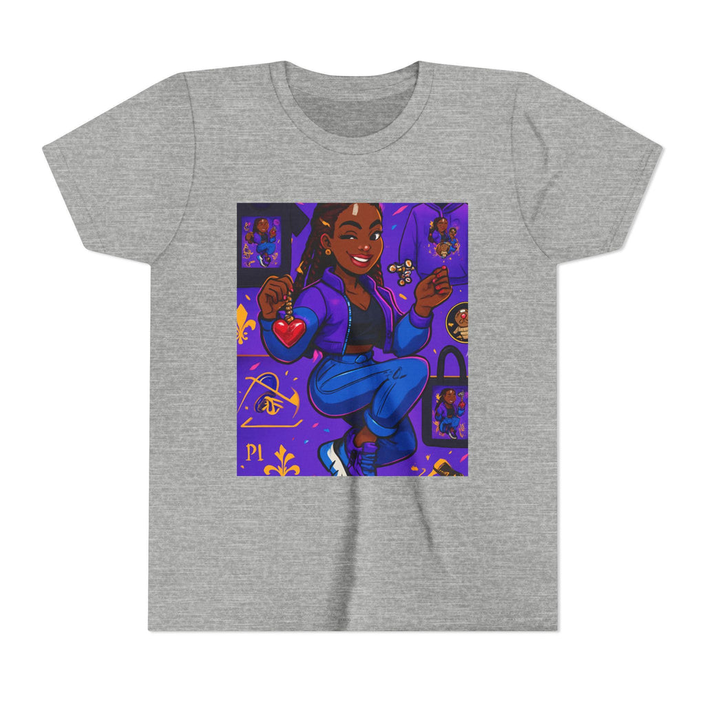 Happy Girl Illustration Youth Tee | Cute Purple Character Art