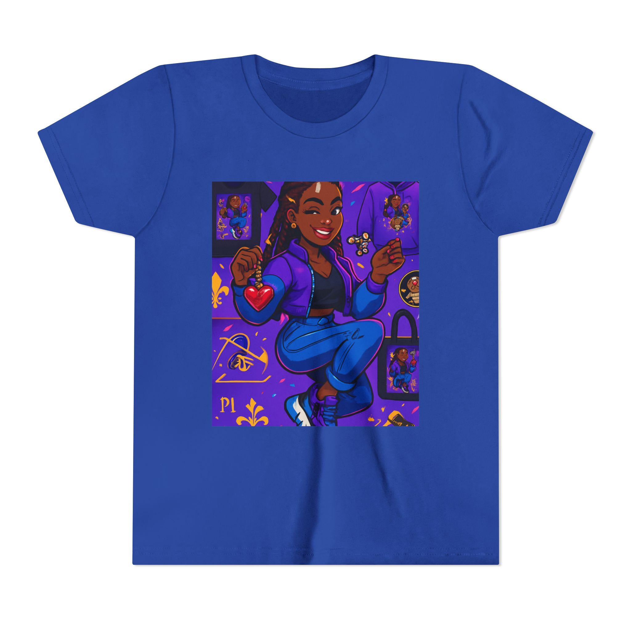 Happy Girl Illustration Youth Tee | Cute Purple Character Art