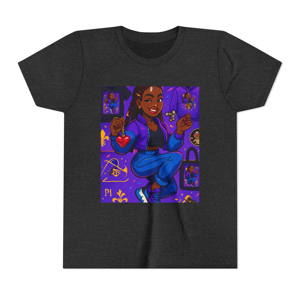 Happy Girl Illustration Youth Tee | Cute Purple Character Art