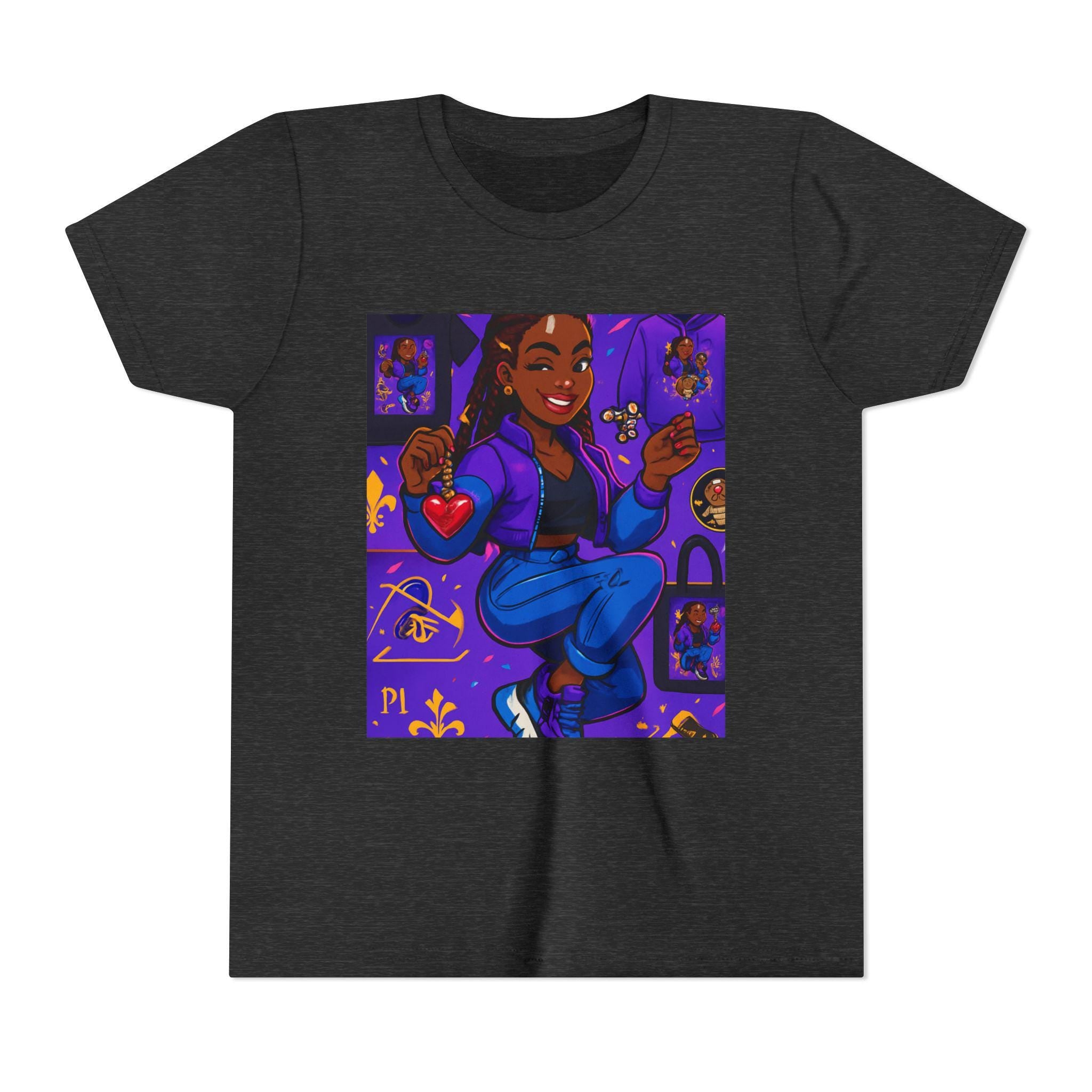 Happy Girl Illustration Youth Tee | Cute Purple Character Art