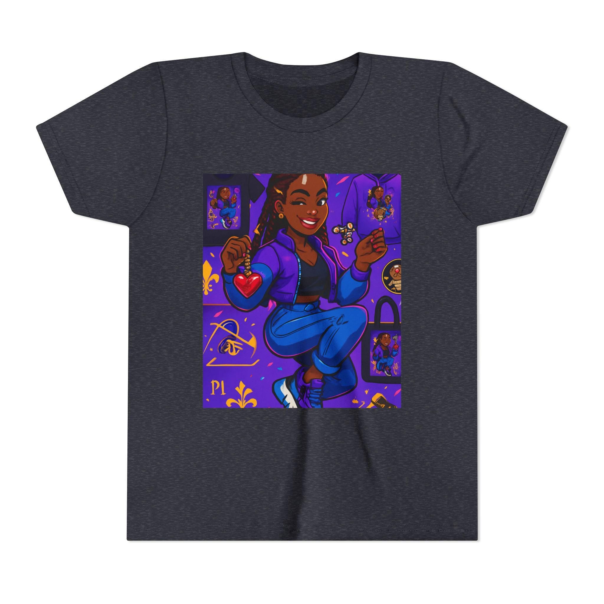 Happy Girl Illustration Youth Tee | Cute Purple Character Art