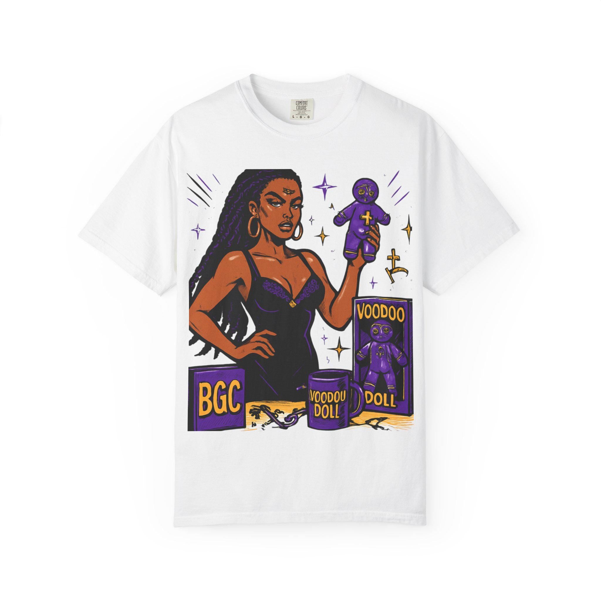 Third Eye Afrocentric Portrait T-Shirt | Purple Fleur-de-Lis Pattern