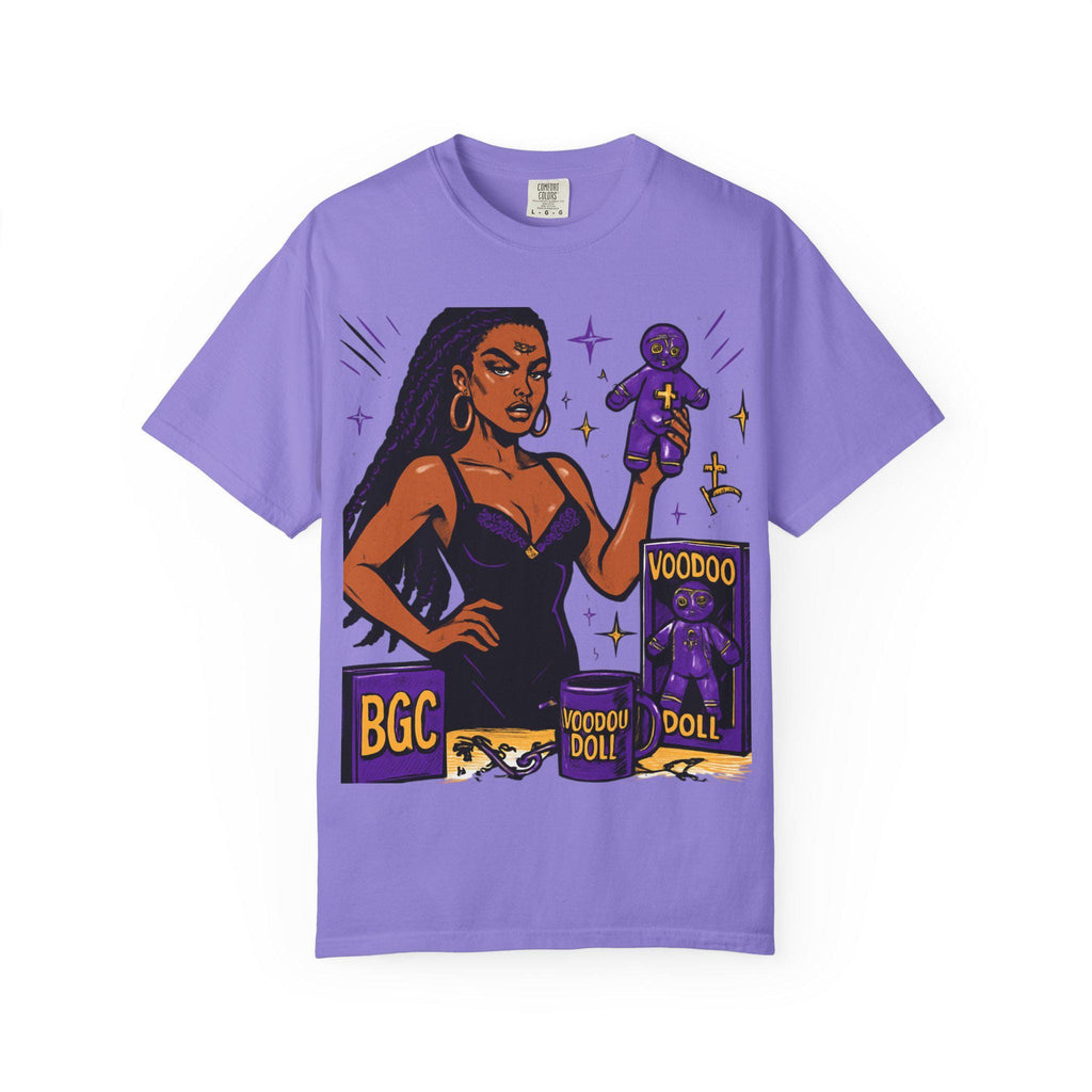 Third Eye Afrocentric Portrait T-Shirt | Purple Fleur-de-Lis Pattern