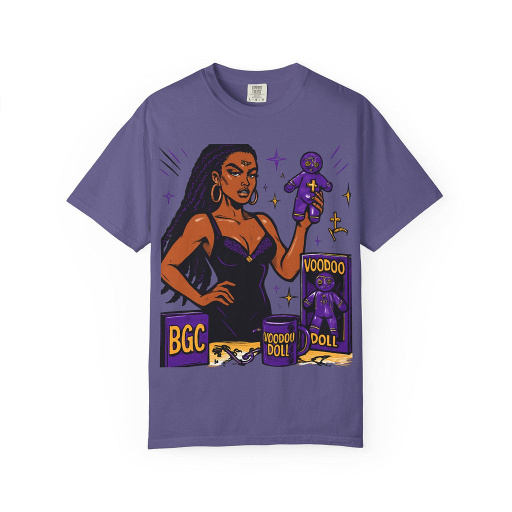 Third Eye Afrocentric Portrait T-Shirt | Purple Fleur-de-Lis Pattern