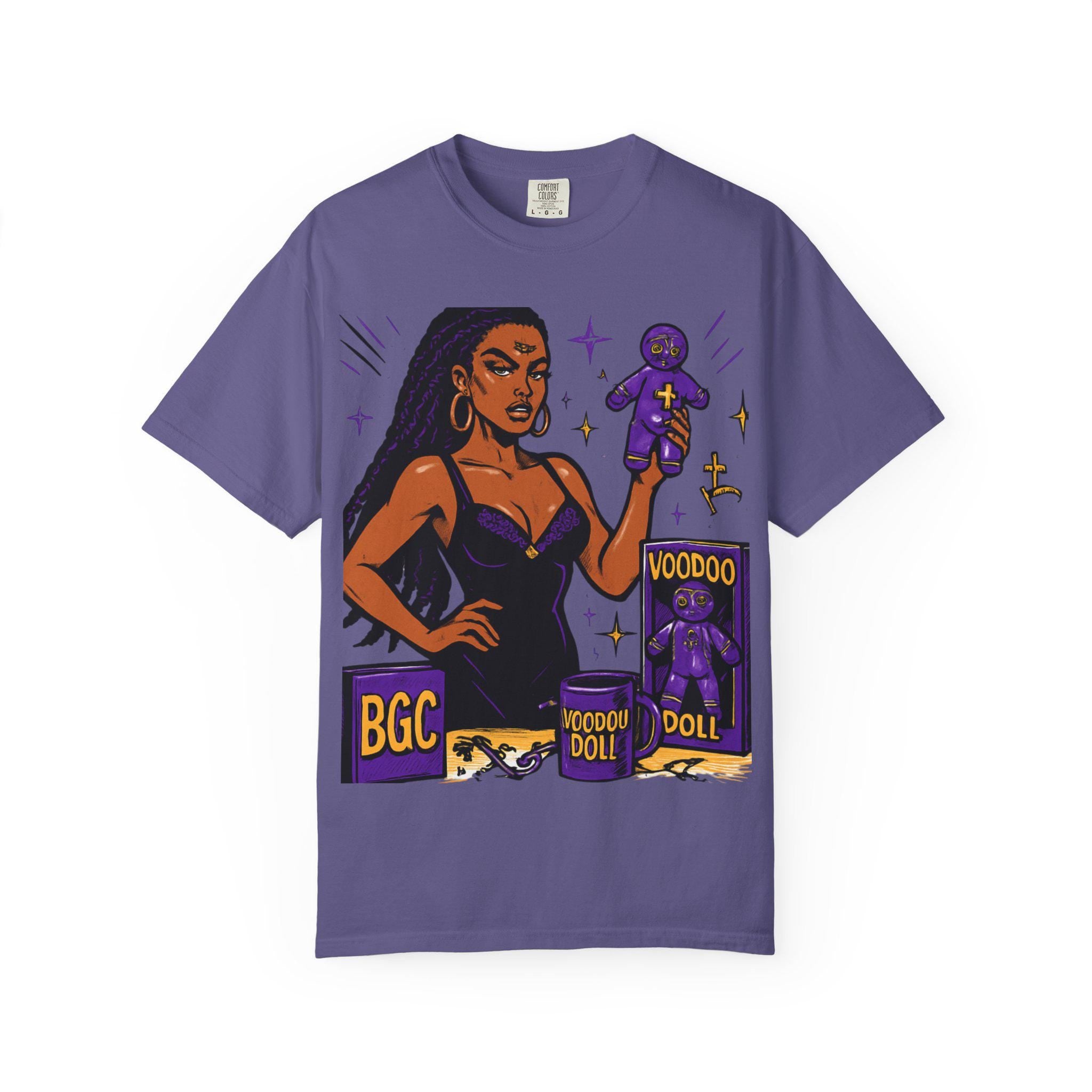 Third Eye Afrocentric Portrait T-Shirt | Purple Fleur-de-Lis Pattern