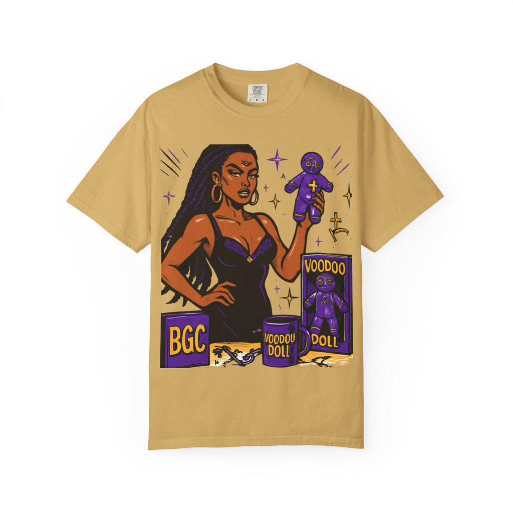 Third Eye Afrocentric Portrait T-Shirt | Purple Fleur-de-Lis Pattern
