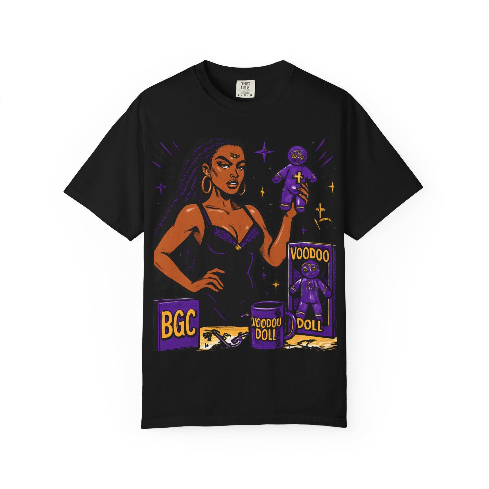 Third Eye Afrocentric Portrait T-Shirt | Purple Fleur-de-Lis Pattern
